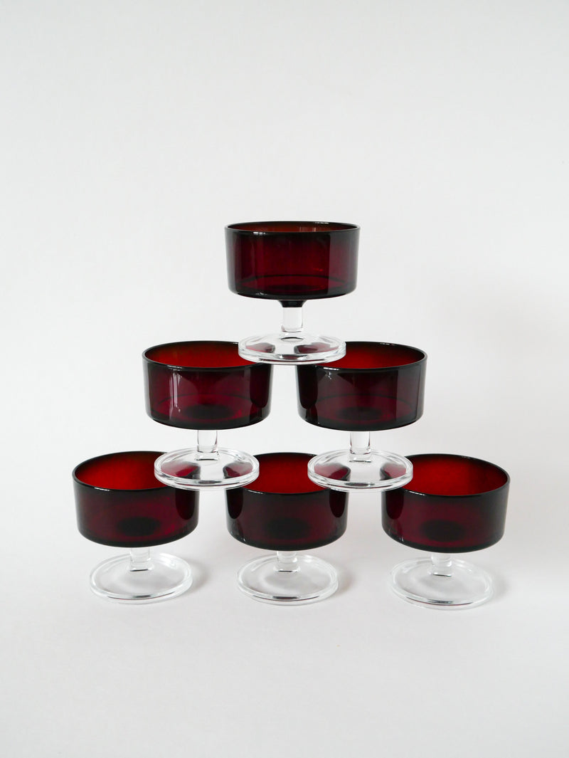 Lot De 6 Coupes À Champagne En Verre Bordeaux - Design - 1970