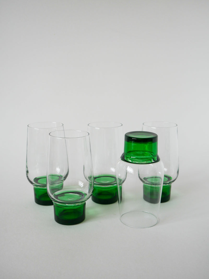 Lot De 5 Verres Long Drink Design À Pieds Vert - 1970