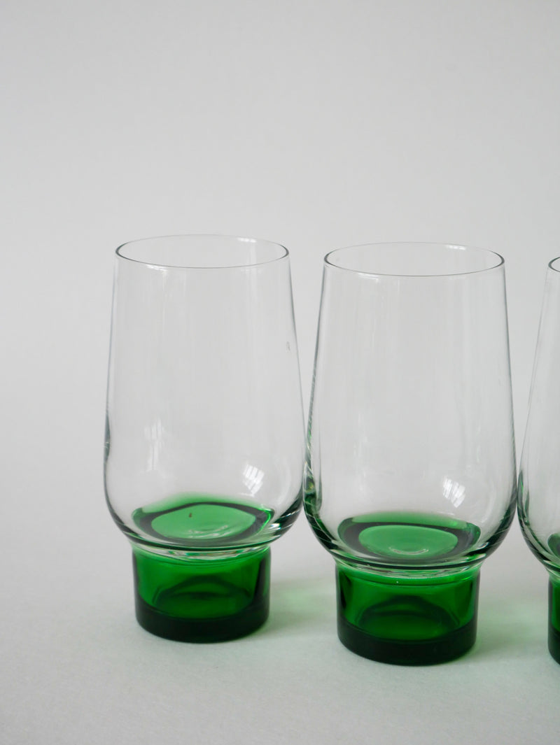 Lot De 5 Verres Long Drink Design À Pieds Vert - 1970