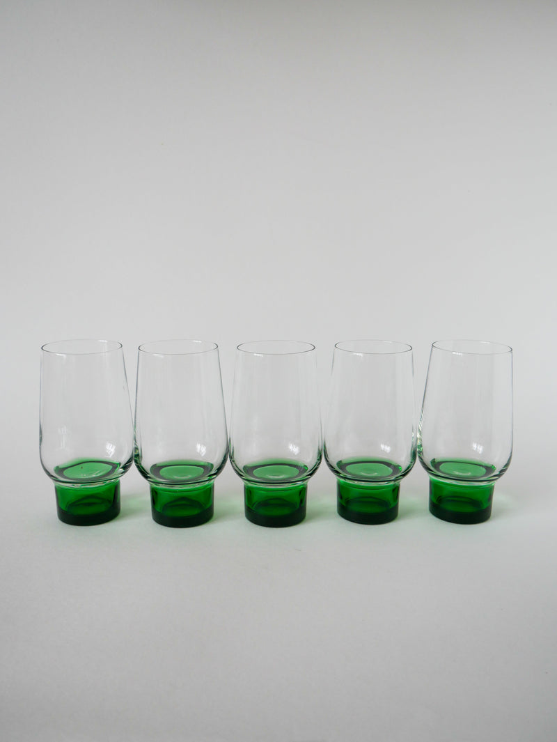 Lot De 5 Verres Long Drink Design À Pieds Vert - 1970