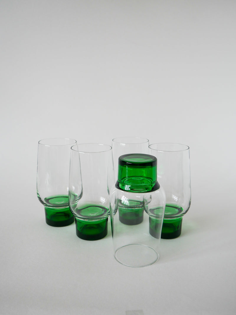 Lot De 5 Verres Long Drink Design À Pieds Vert - 1970