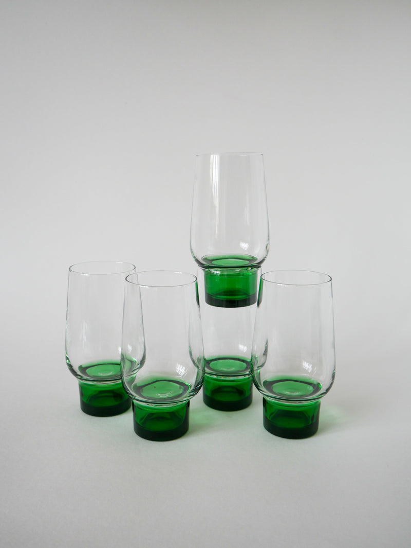 Lot De 5 Verres Long Drink Design À Pieds Vert - 1970