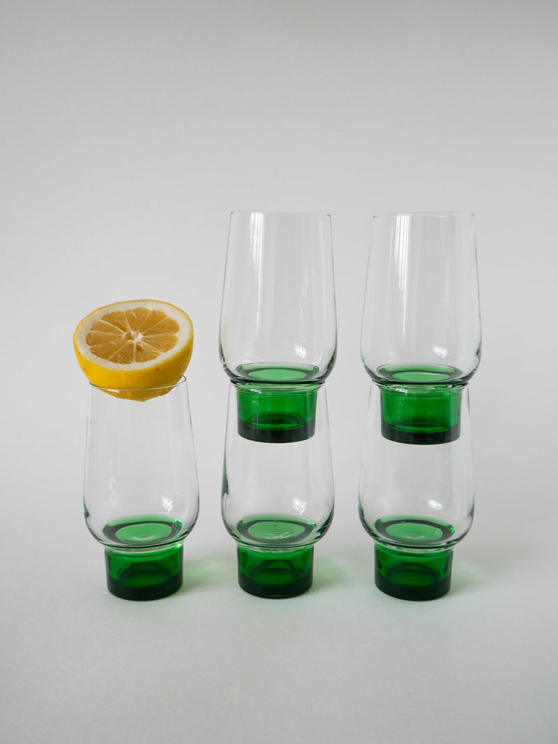 Lot De 5 Verres Long Drink Design À Pieds Vert - 1970