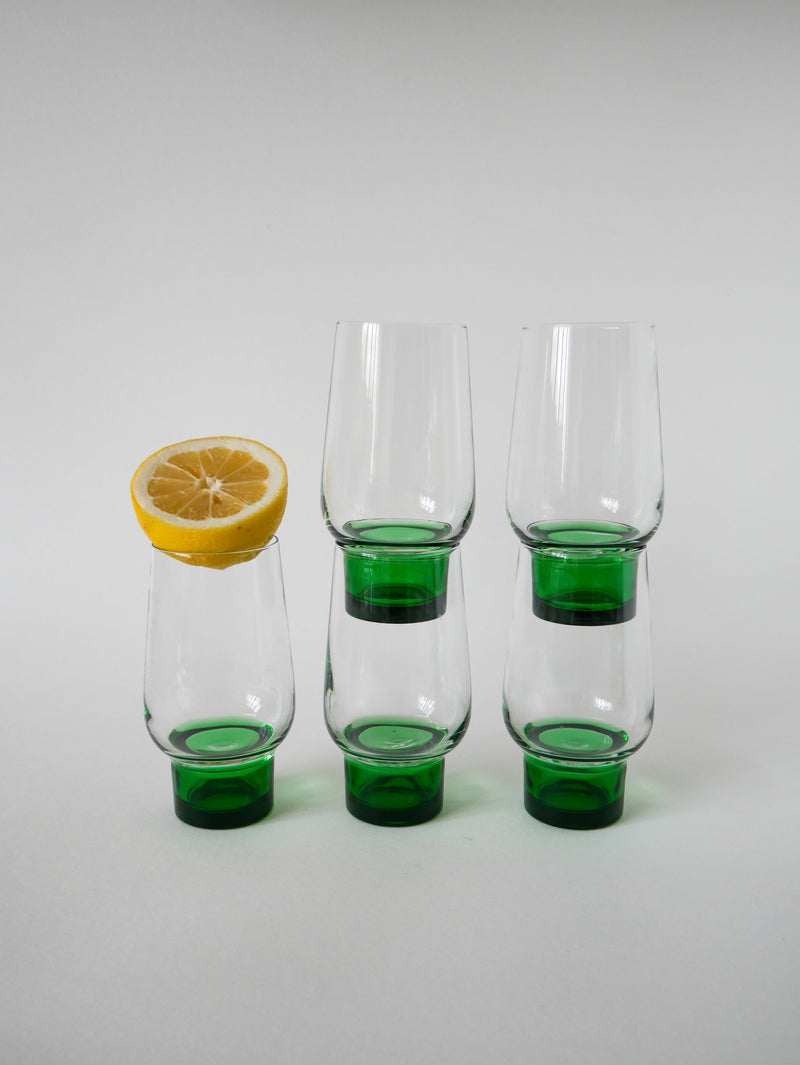 Lot De 5 Verres Long Drink Design À Pieds Vert - 1970