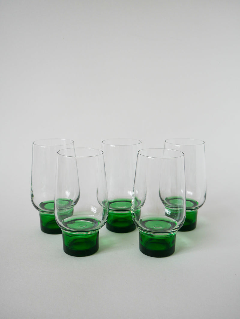 Lot De 5 Verres Long Drink Design À Pieds Vert - 1970