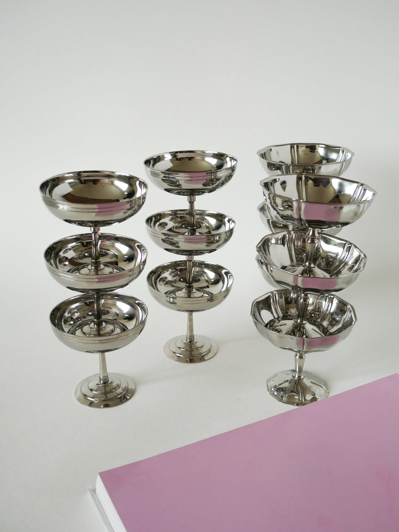 Ensemble De 6 Coupes En Inox À Pieds Fin - Made In France - Létang Rémy - Design - 1970