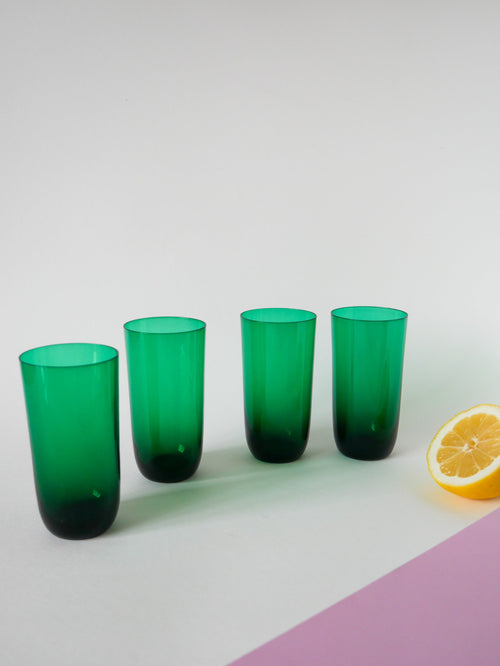 Lot De 4 Verres À Eau En Verre Vert - Design - 1970