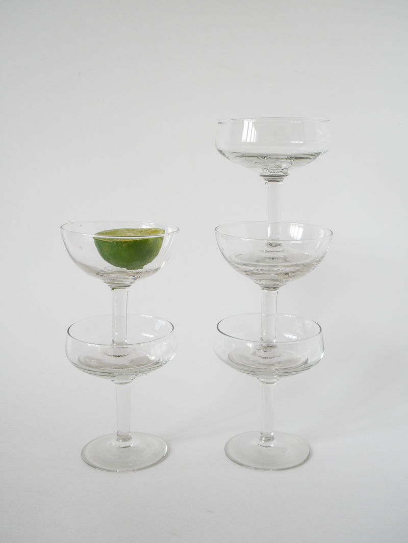 Lot De 5 Coupes À Champagne En Verre Soufflé - Début Xxème