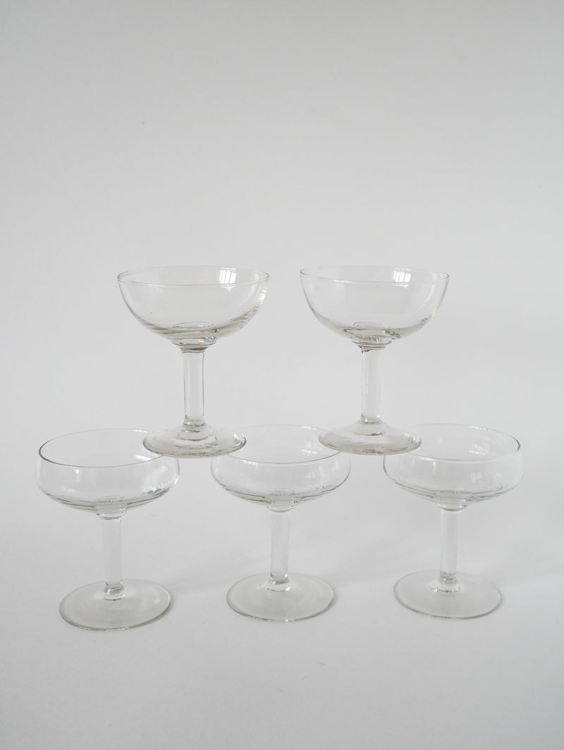 Lot De 5 Coupes À Champagne En Verre Soufflé - Début Xxème