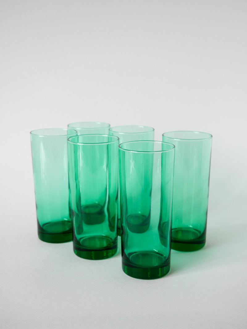 Lot De 6 Verres À Eau En Verre Vert - Long Drink - Design - 1970