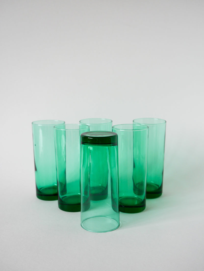 Lot De 6 Verres À Eau En Verre Vert - Long Drink - Design - 1970