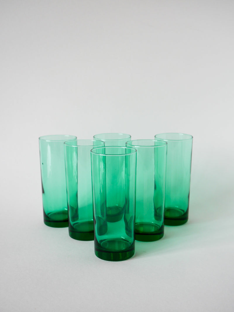 Lot De 6 Verres À Eau En Verre Vert - Long Drink - Design - 1970