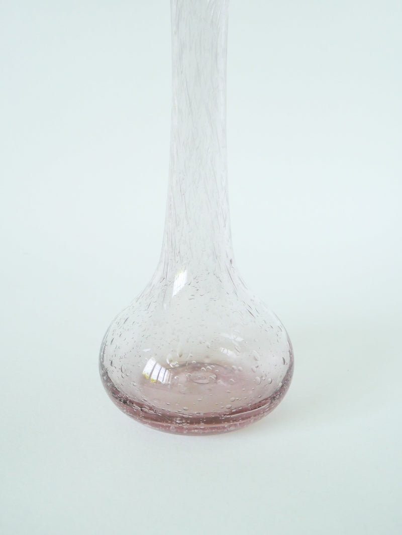 Grand Vase En Verre Bullé Rose - Dans Le Goût De Biot - Signé - 1970