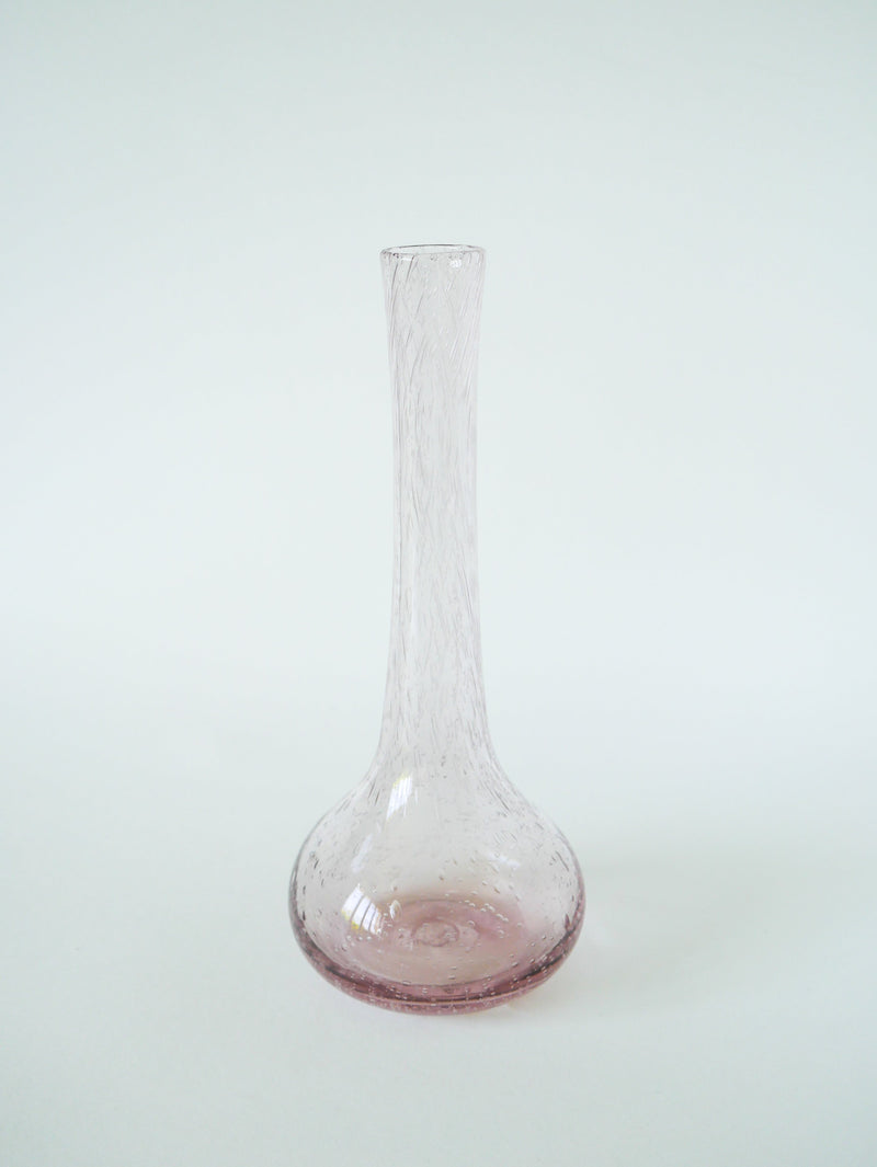 Grand Vase En Verre Bullé Rose - Dans Le Goût De Biot - Signé - 1970