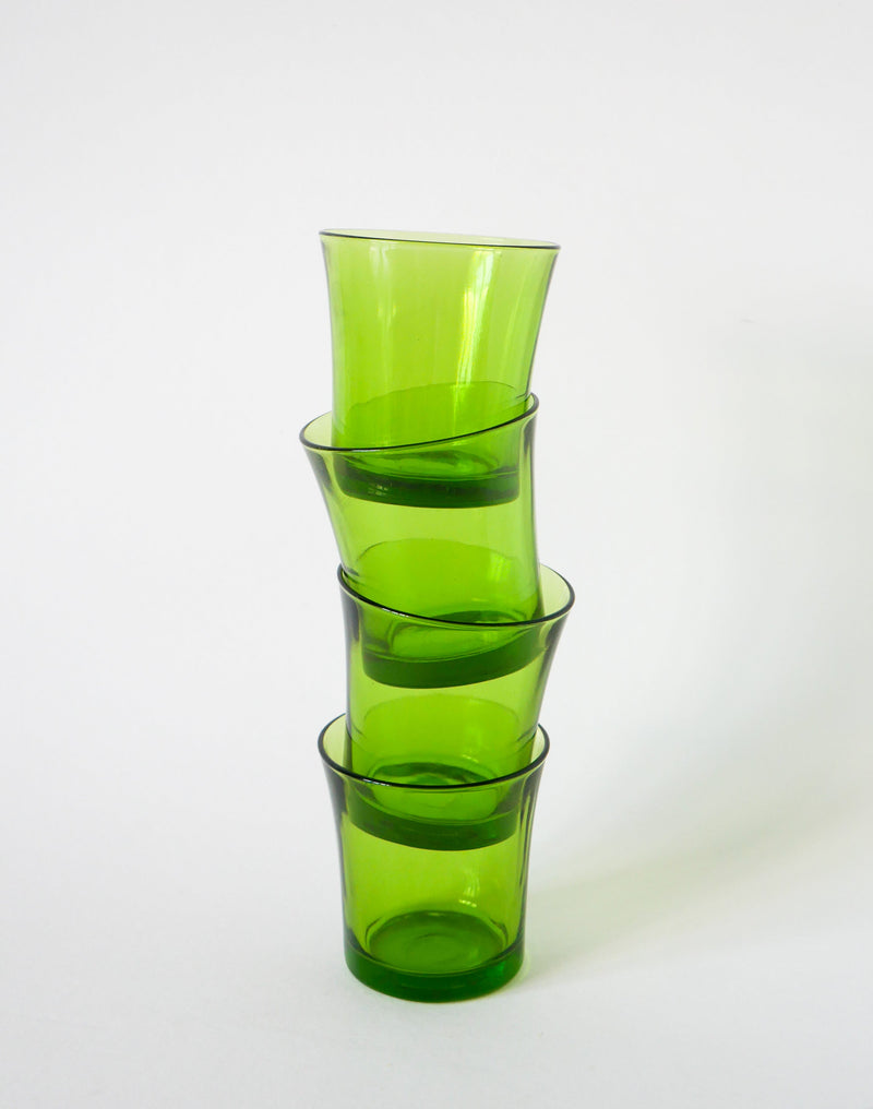 Lot De 4 Verres À Eau En Verre Vert - 1970