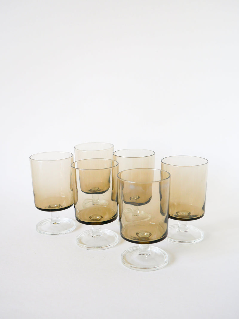 Lot De 6 Grands Verres À Pieds En Verre Fumé - 1970