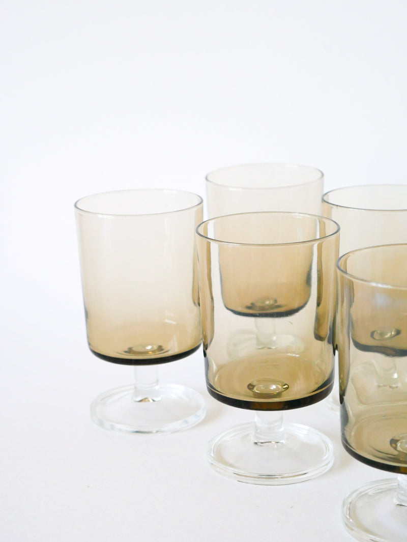 Lot De 6 Grands Verres À Pieds En Verre Fumé - 1970