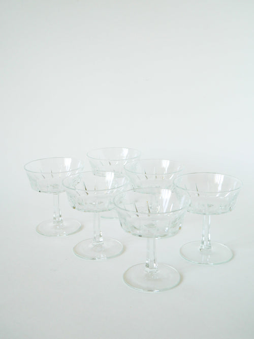 Lot De 6 Coupes À Champagne En Verre Cristal - 1960