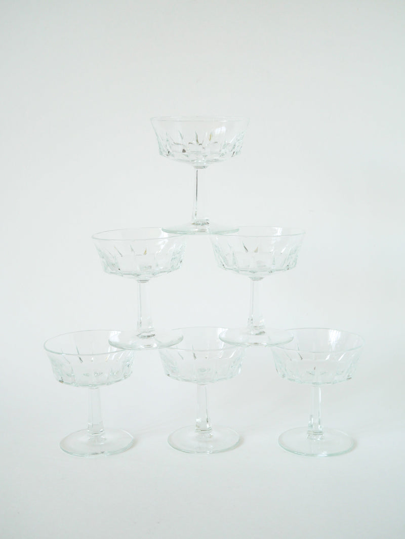 Lot De 6 Coupes À Champagne En Verre Cristal - 1960