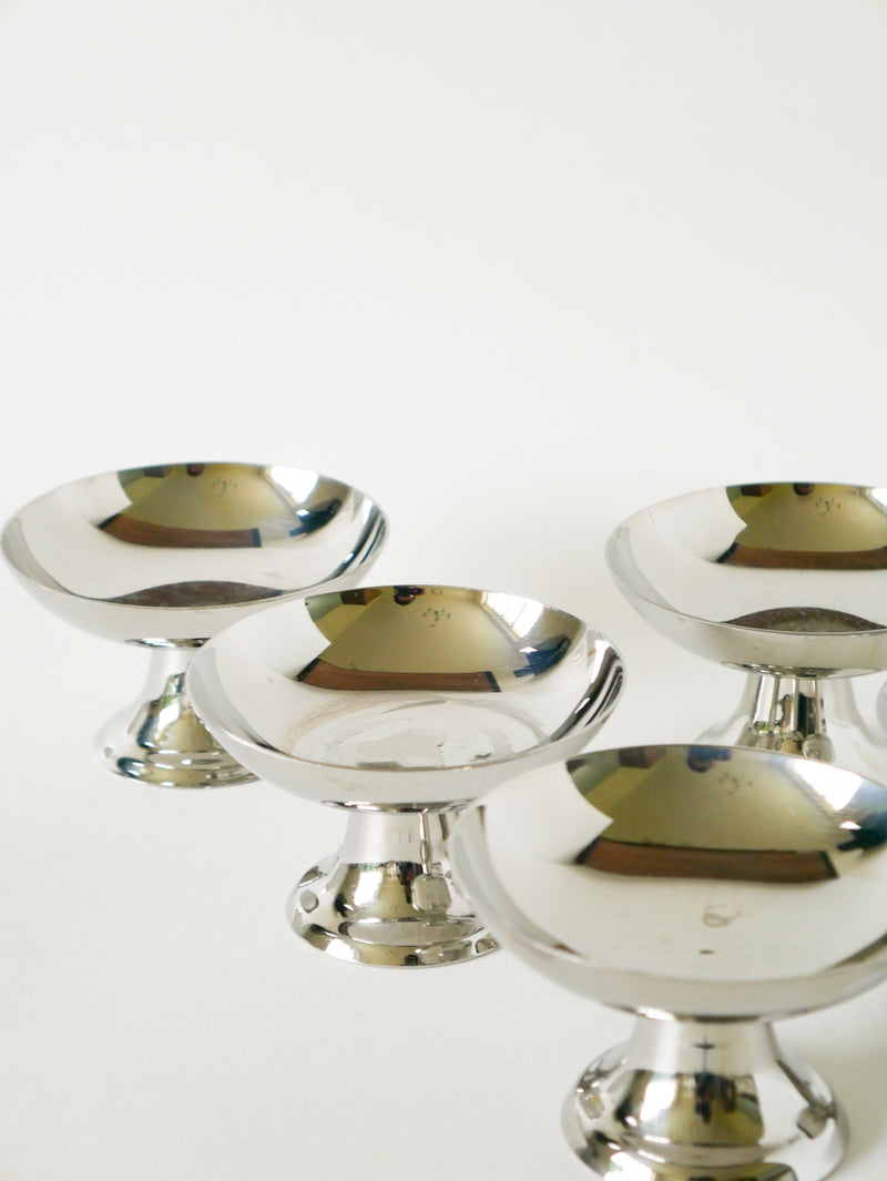 Lot De 5 Coupes En Inox - Pieds Haut Et Large - Design - 1970