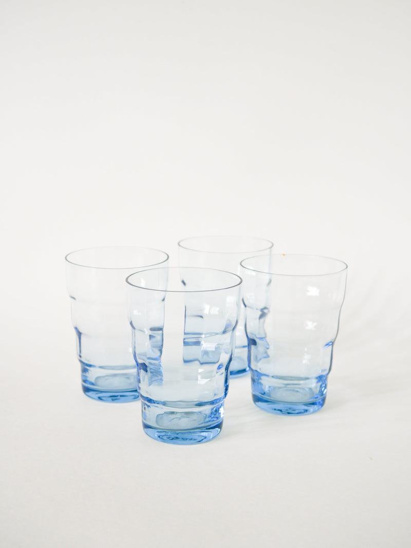 Lot De 4 Verres À Eau En Verre Bleu - Art Déco - 1930