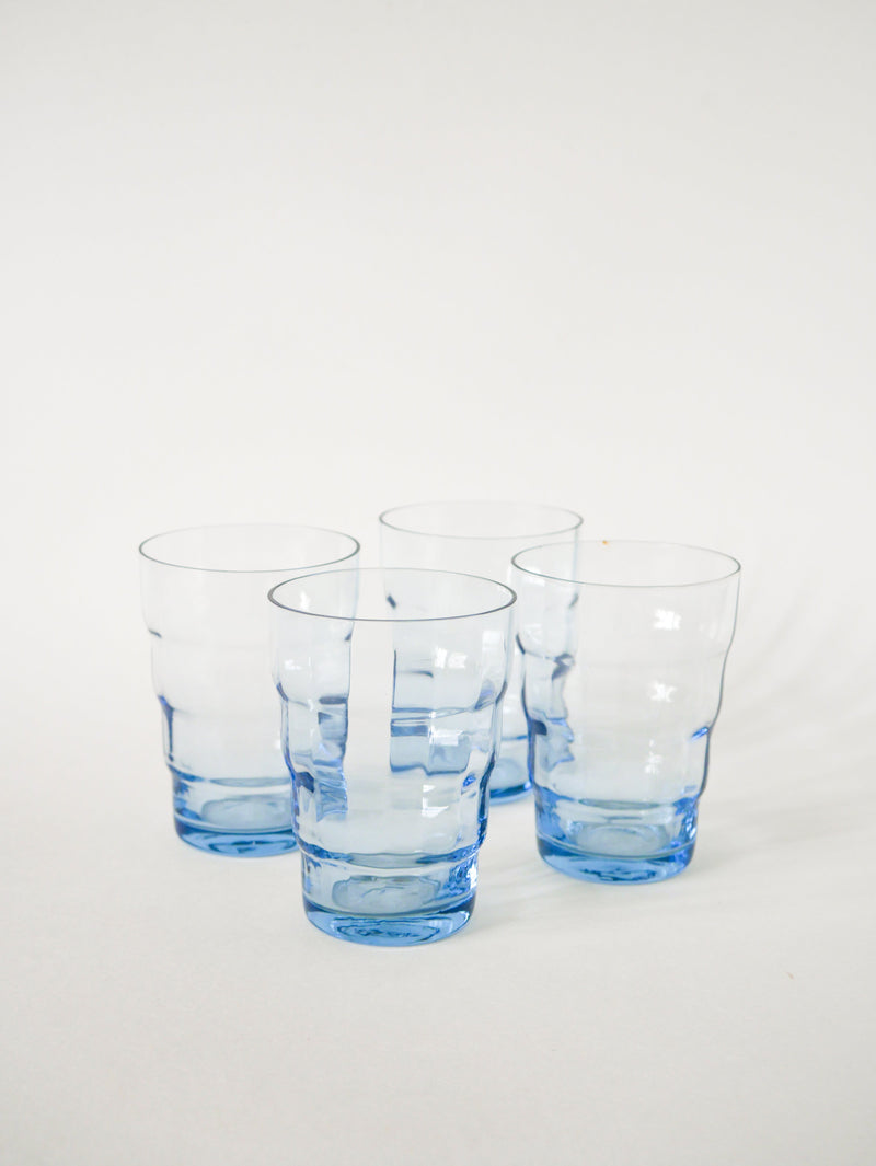 Lot De 4 Verres À Eau En Verre Bleu - Art Déco - 1930