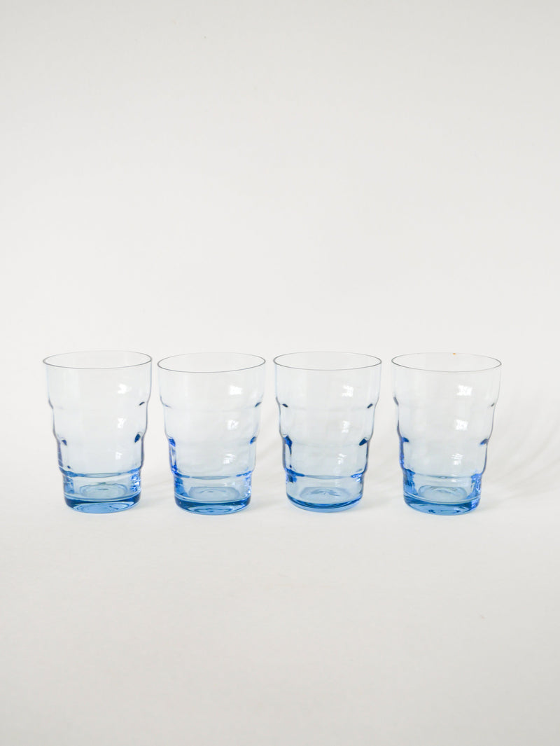 Lot De 4 Verres À Eau En Verre Bleu - Art Déco - 1930