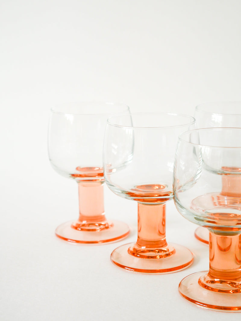 Lot De 5 Verres À Vin À Pieds Large - Rose - Design - 1970