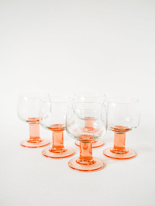 Lot De 5 Verres À Vin À Pieds Large - Rose - Design - 1970