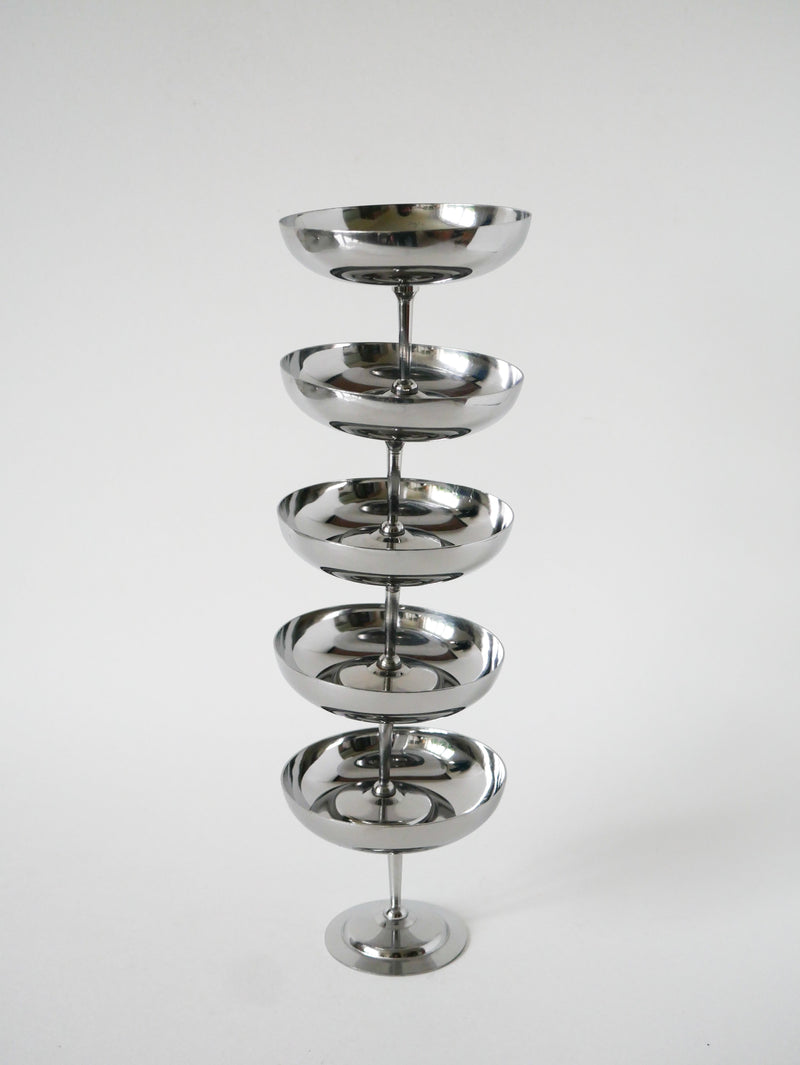 Lot De 5 Coupes En Inox - Pieds Haut Et Fin - Design - 1970  - 8 X 9 Cm