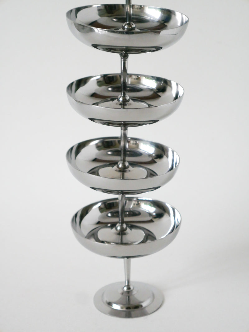 Lot De 5 Coupes En Inox - Pieds Haut Et Fin - Design - 1970  - 8 X 9 Cm