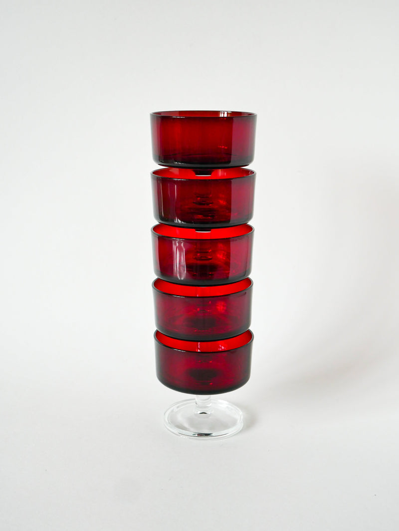 Lot De 5 Coupes À Champagne En Verre Luminarc - Bordeaux - Design - 1970