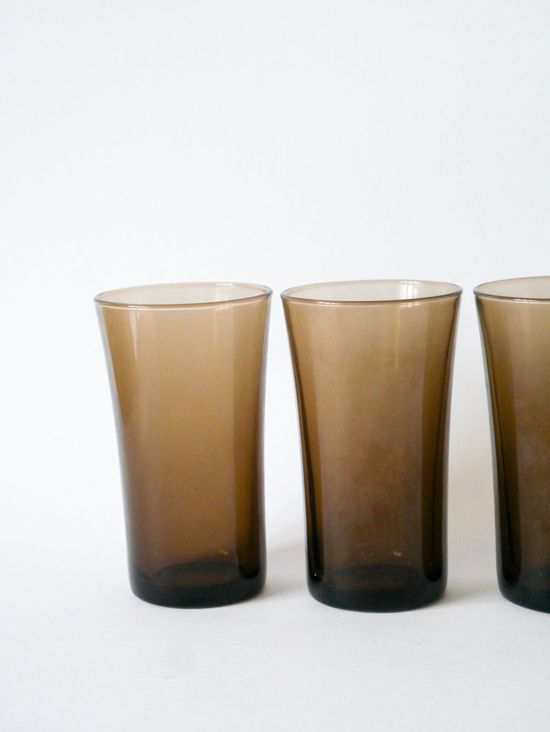 Lot De 4 Verres À Eau En Verre Fumé - Long Drink - 1970