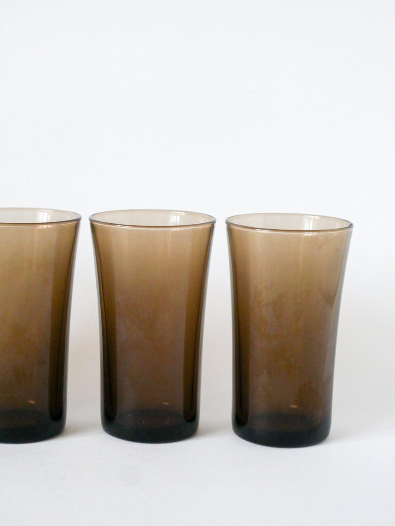 Lot De 4 Verres À Eau En Verre Fumé - Long Drink - 1970