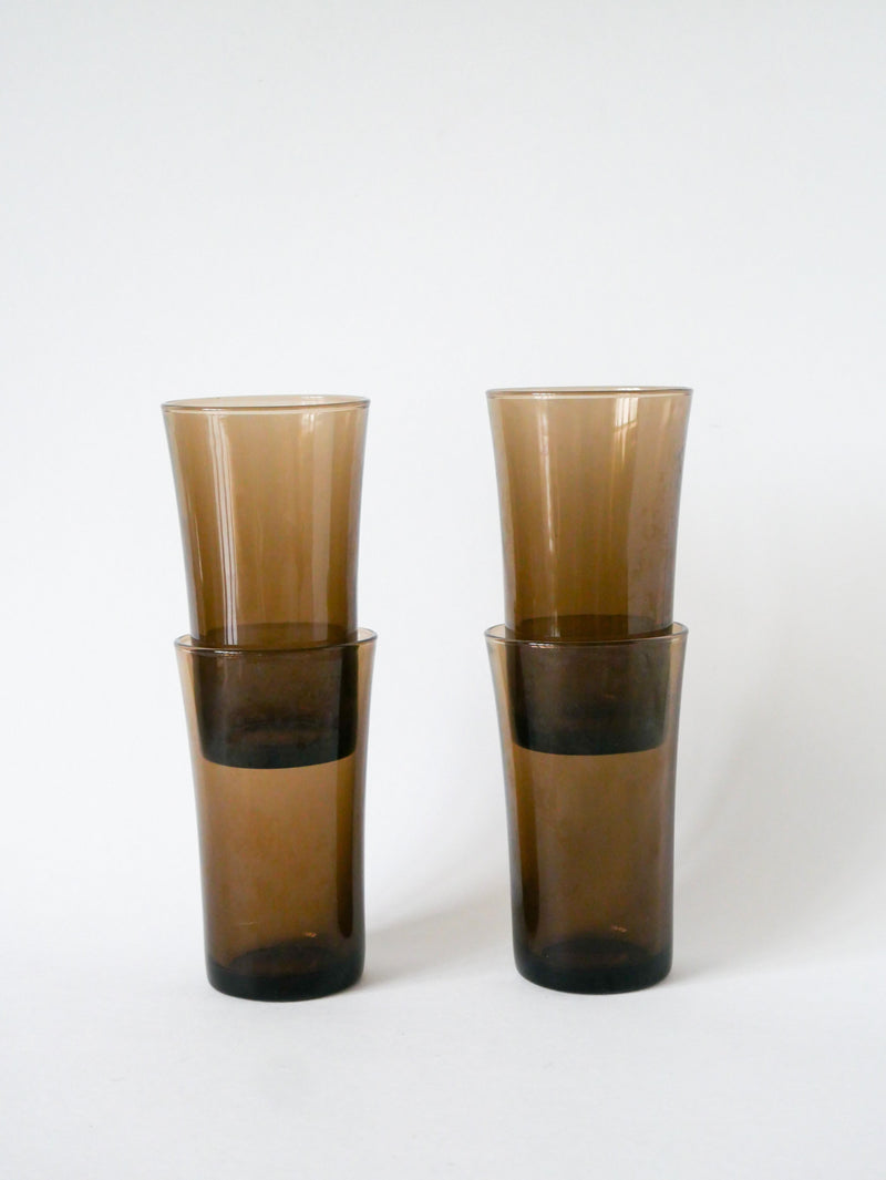 Lot De 4 Verres À Eau En Verre Fumé - Long Drink - 1970