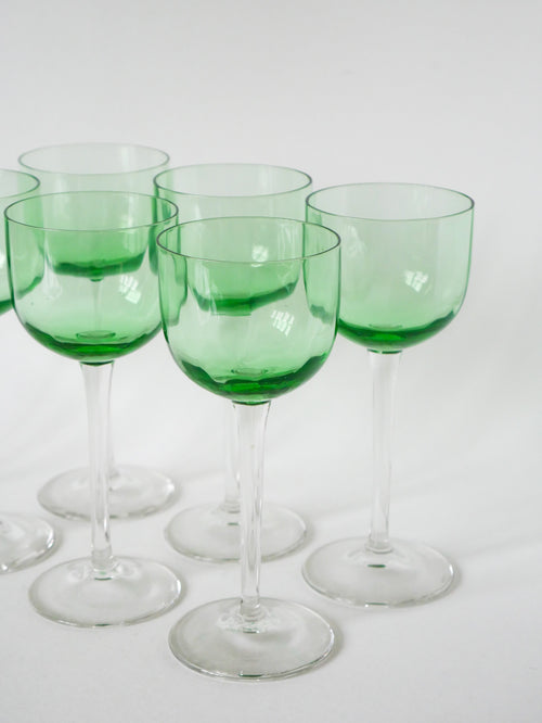 Ensemble De 7 Verres À Vin Très Hauts - Vert - Art Nouveau - 1900