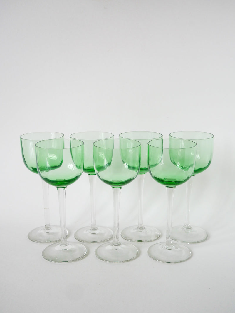 Ensemble De 7 Verres À Vin Très Hauts - Vert - Art Nouveau - 1900