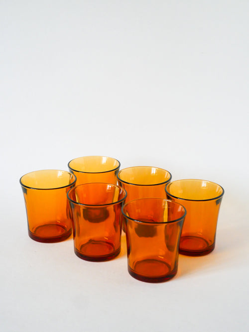 Lot De 6 Verres À Eau En Verre Ambré - 1970