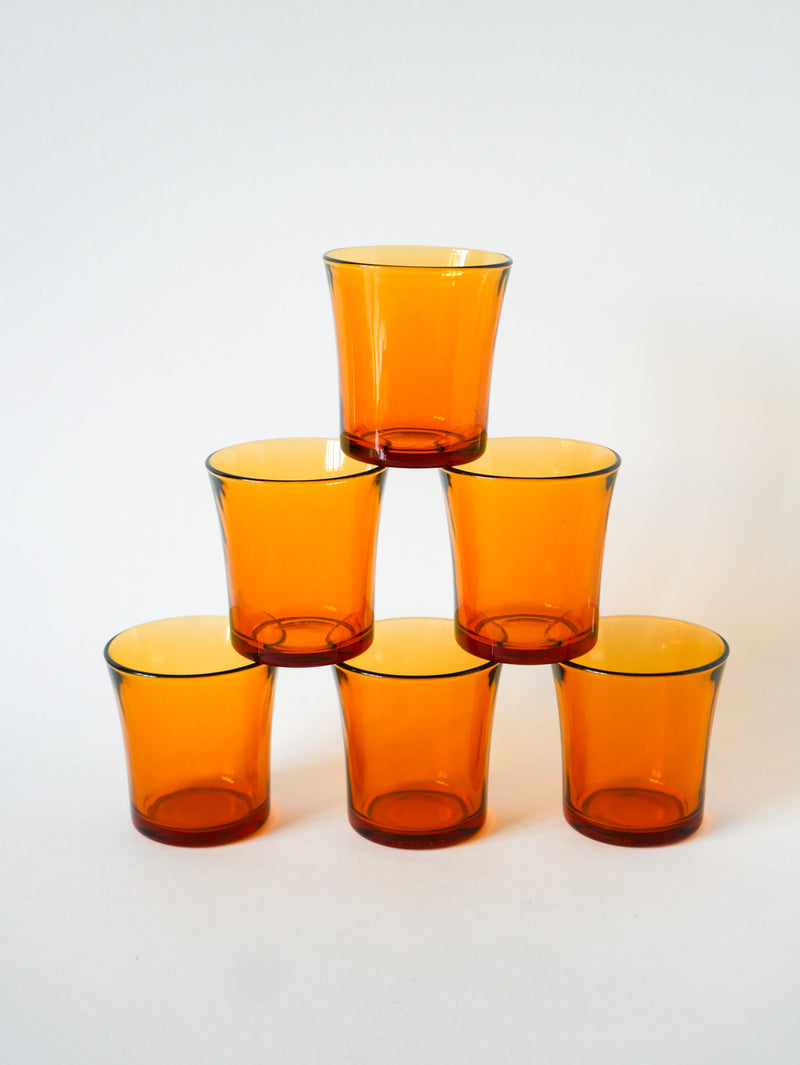 Lot De 6 Verres À Eau En Verre Ambré - 1970