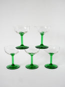 Lot De 5 Coupes À Champagne En Verre Soufflé - Vert - Design - 1970