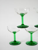 Lot De 5 Coupes À Champagne En Verre Soufflé - Vert - Design - 1970