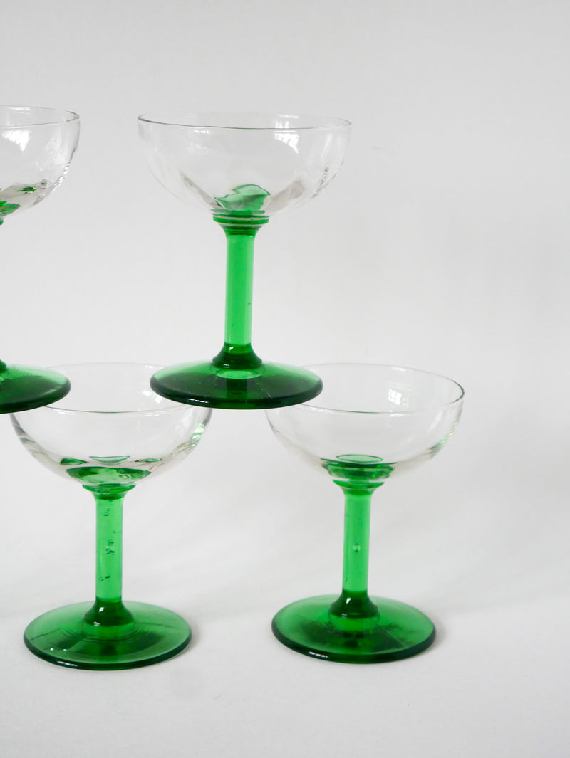 Lot De 5 Coupes À Champagne En Verre Soufflé - Vert - Design - 1970