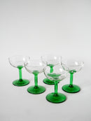 Lot De 5 Coupes À Champagne En Verre Soufflé - Vert - Design - 1970