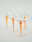 Lot De 5 Coupes À Champagne En Verre Dépoli Orange - Art Nouveau - 1900