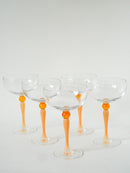 Lot De 5 Coupes À Champagne En Verre Dépoli Orange - Art Nouveau - 1900