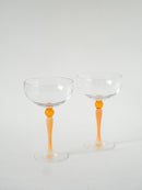 Lot De 5 Coupes À Champagne En Verre Dépoli Orange - Art Nouveau - 1900