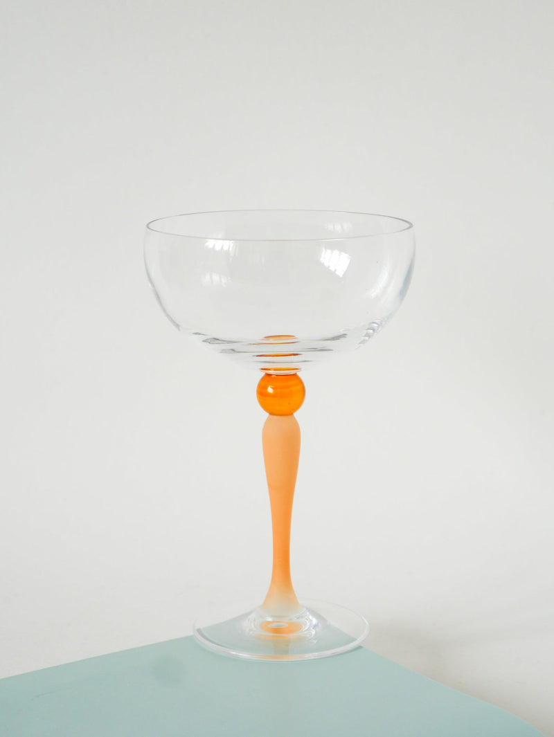 Lot De 5 Coupes À Champagne En Verre Dépoli Orange - Art Nouveau - 1900