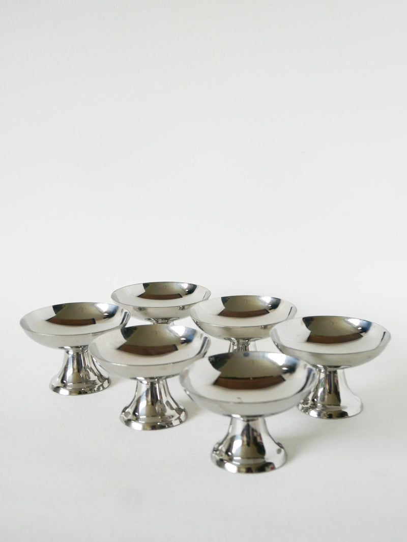 Ensemble De 6 Coupes En Inox Hautes - Pieds Large - 1970