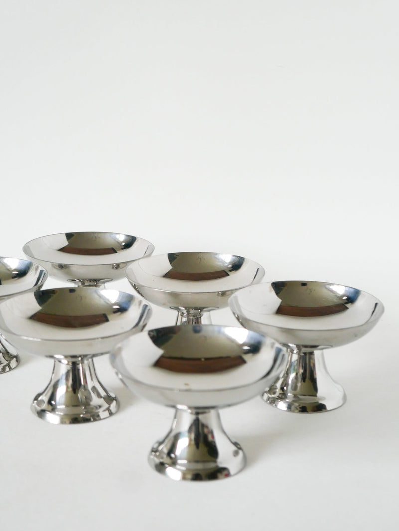 Ensemble De 6 Coupes En Inox Hautes - Pieds Large - 1970