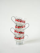 Lot De 4 Tasses À Café En Verre Et Métal - Rouge Et Argenté - 1970